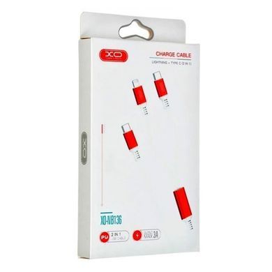 Кабель XO NB136 2в1 Type-C to Type-C+Lightning 18W