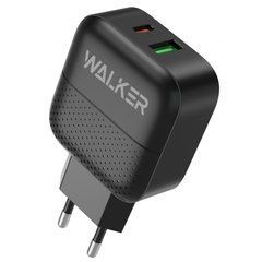 Адаптер быстрой зарядки WALKER WH-37 Type-C+USB порты (3.4A / 18W) Black
