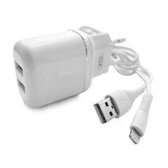 Зарядное устройство XO L69 2USB + Lightning connector (2.4A) White