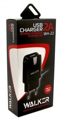 Зарядний пристрій WALKER WH-22 Micro-USB connector+USB (2A) Black